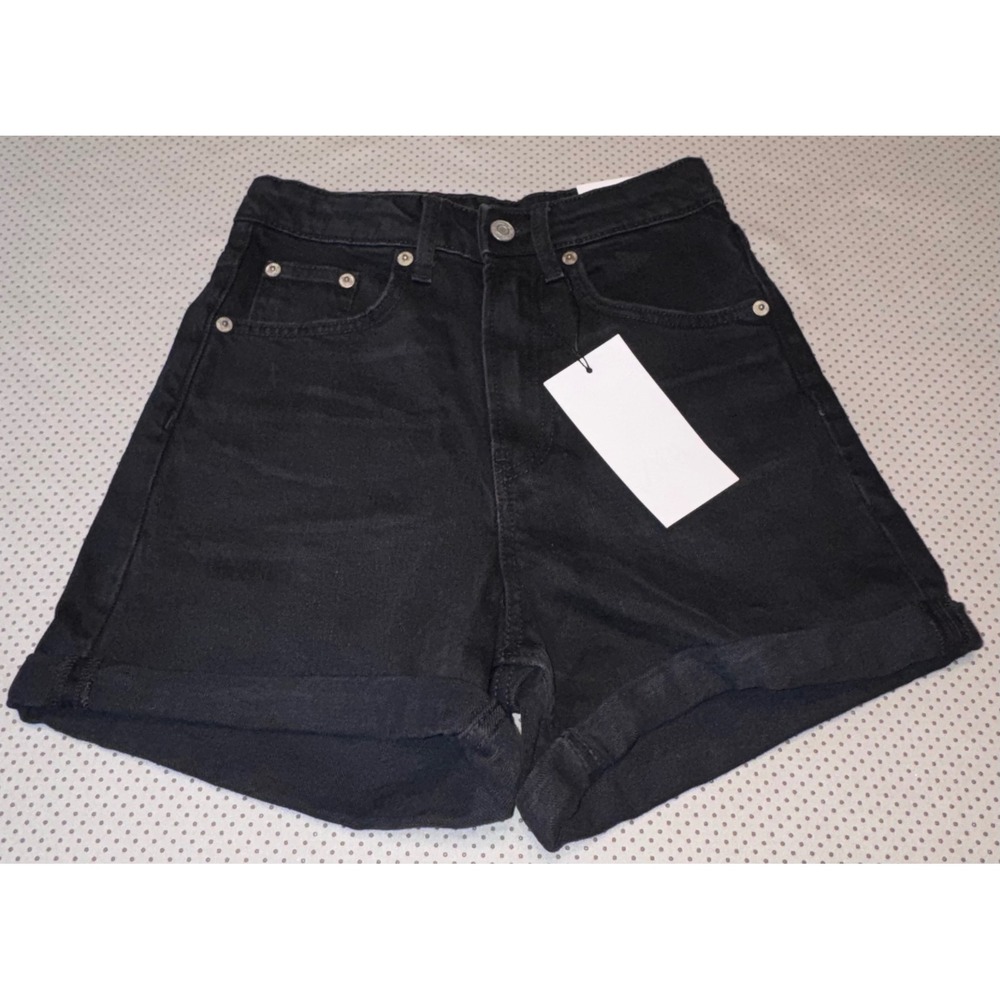 NWT Zara Mom Fit Bermuda Denim Shorts Black High Waisted Cuffed Size 2 24